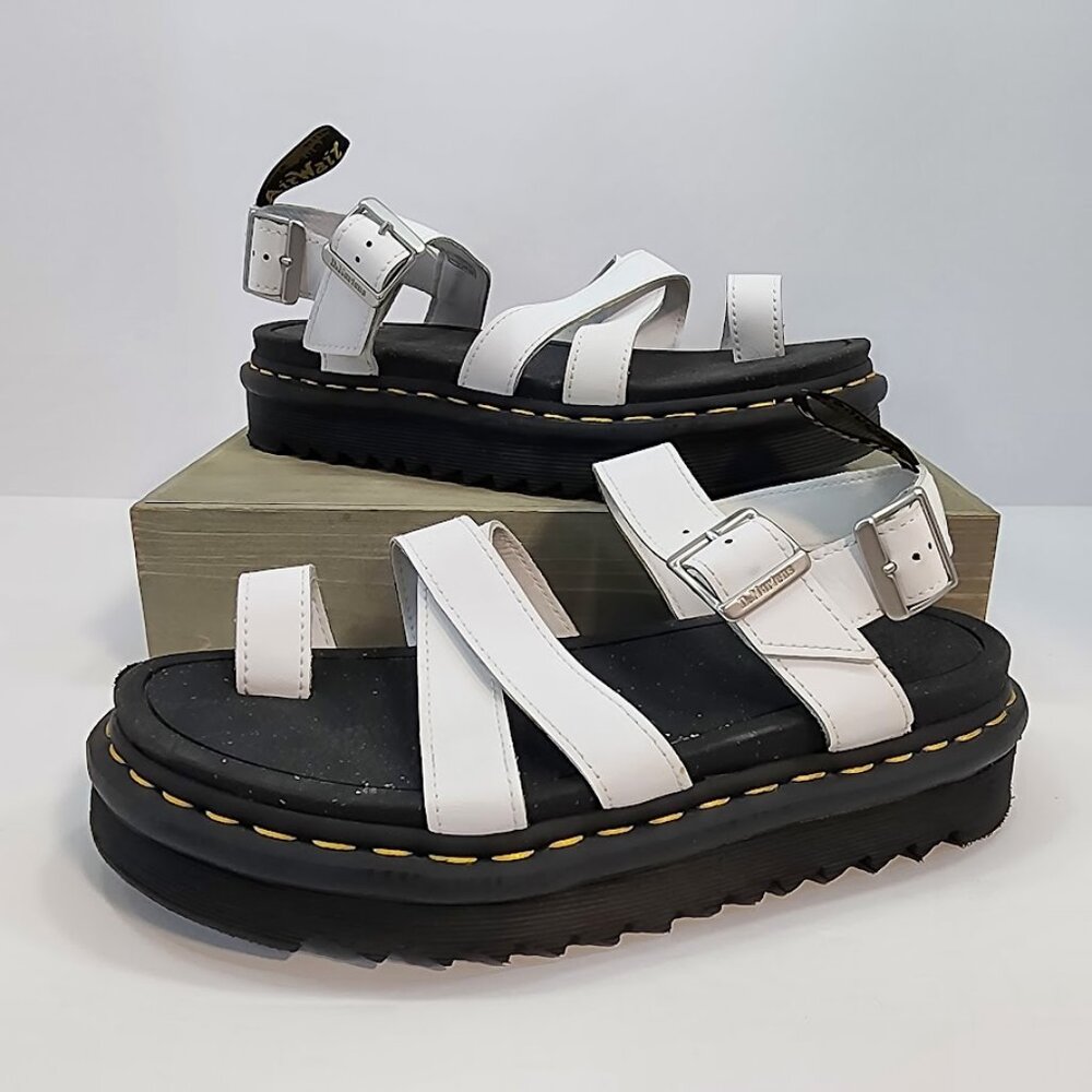 Dr. Martens White Avry Hydro Leather Strap Sandals‎ Women's Size 8